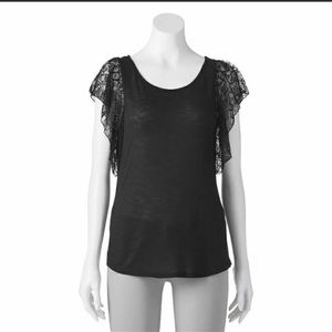 Juniors' Cloud Chaser Lace Flutter Sleeve Top Sz M